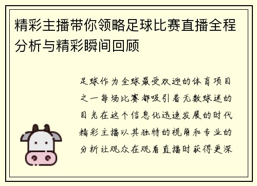 精彩主播带你领略足球比赛直播全程分析与精彩瞬间回顾